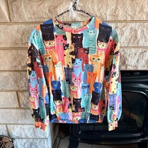 SHEIN Multicolor Cat Print Top Youth 11-12Y